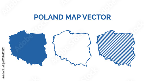 Vector illustrations of Poland map in different styles are shown.