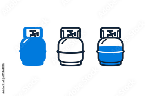 Three stylized gas cylinders
