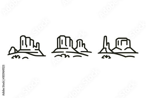 Three abstract desert rock formations