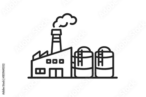 Industrial factory icon with smoke and storage tanks