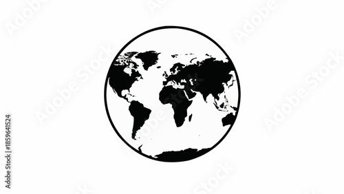 Stylized World Map Globe Icon in Black and White.