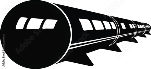 Train Car Icon: Passenger carriages, windows, in perspective. Rail Transport symbol.