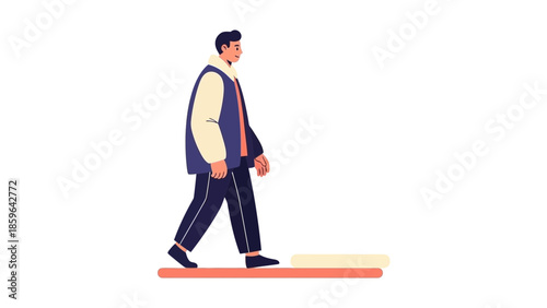 Illustration of a young man walking on a simple path depicting daily life and movement
