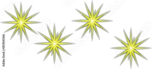 Light effect Four yellow starburst lights isolated on transparent background