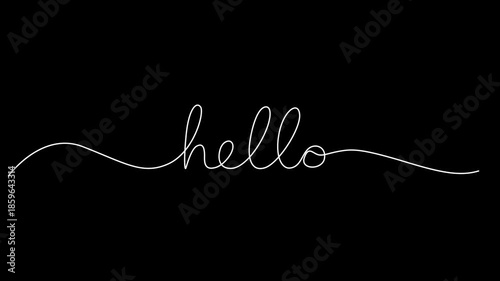 Self animated one continuous line drawing typography line art of hello word writing, hello animated continuous single one line art drawn animation phrase on white black background. hand drawing of pro