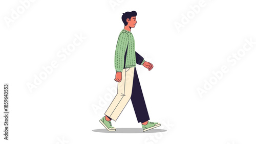 Stylish young man walking with casual outfit on a white background