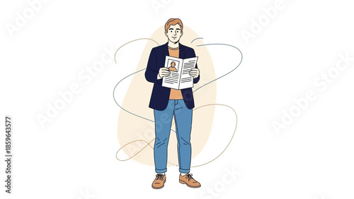 Young professional man holding a newspaper with a confident expression and casual attire