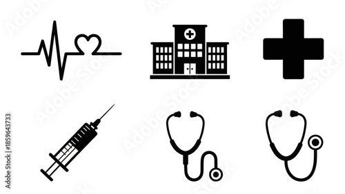 Collection of essential medical icons representing healthcare and healing.