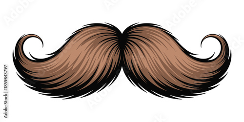 Curly brown mustache and beard illustration with Movember theme, vector element for men’s health, grooming awareness projects, and facial hair advocacy designs.