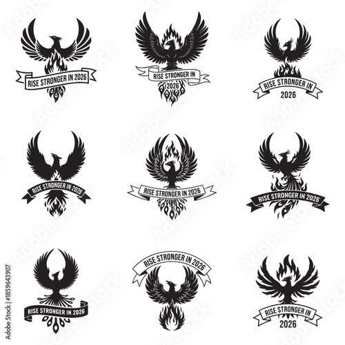 Sharp Detailed Phoenix Rising High Contrast Tracing Art Vector