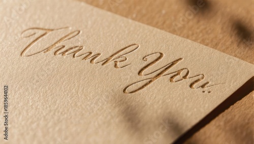 Elegant Embossed Thank You Card on Textured Background.