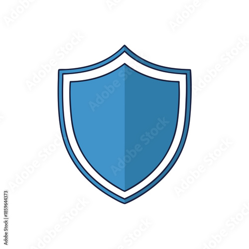 A stylized blue shield graphic with white border and dark outline, isolated on white