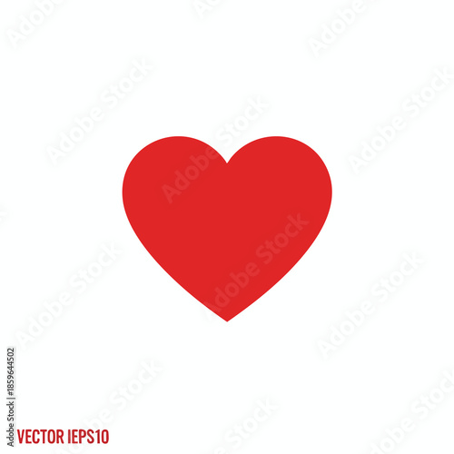 A simple, red heart shape, centered against a white backdrop, vector illustration