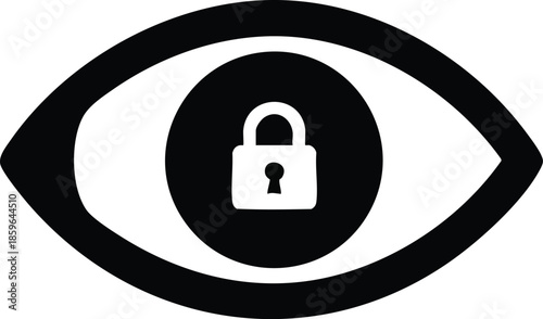Vision security icon. Human eye and padlock. Privacy control concept.