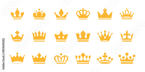 Royal Crown Icon Set – King Queen Crown, Luxury Royalty Symbol, Monarchy Black Silhouette Vector Collection