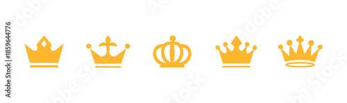 Royal Crown Icon Set  Golden King and Queen Crown Silhouette Vector Collection Isolated on White Background .Luxury Crown Symbols Pack Golden Royal King, Queen and Princess Crown Vector Set. eps10