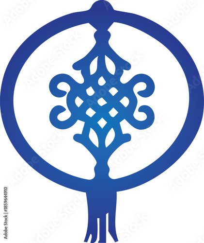 A detailed blue ornamental emblem featuring a circular frame with an intricate knot design and tassel isolated on transparent background