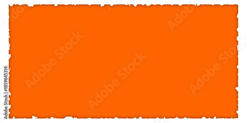 A vibrant orange rectangular shape with a textured, distressed border on a clean white background, suitable for graphic design.