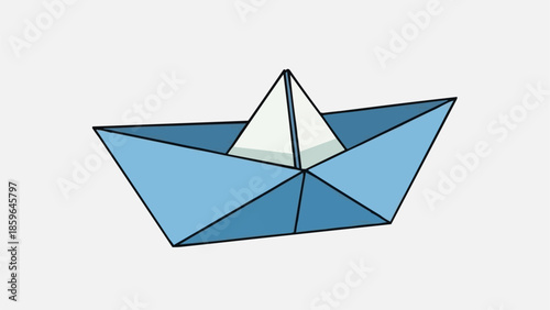 Simple blue paper boat folded from a sheet of paper.