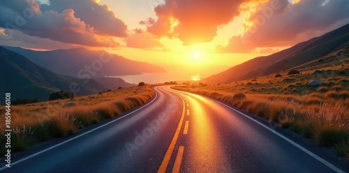 A winding road stretching towards a bright horizon symbolizes the journey of a career path, full of challenges and opportunities ahead , direction, climb, aspiration