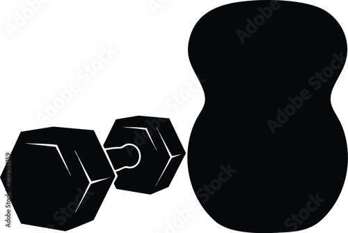 Icon set of dumbbells and fitness equipment. Visual elements for gym and exercise themes. Health and wellness concept.