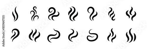 Abstract Flame Fire Line Icon Set, Heat Wave Smoke Flame Symbol Collection, Burning Energy Shape Minimal Outline Vector Design Elements.