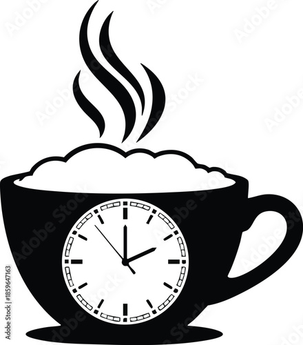 Coffee cup design featuring clocks. Symbolizing time management and daily routines. Ideal for lifestyle and productivity themes.