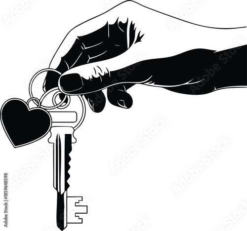 Hand holding house keys with heart keychain. Symbolizing home, love, and new beginnings.