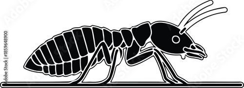 Silhouette of a black ant walking on a line vector illustration