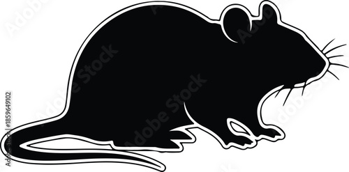 Silhouette of a rat with whiskers and paws Vector Illustration