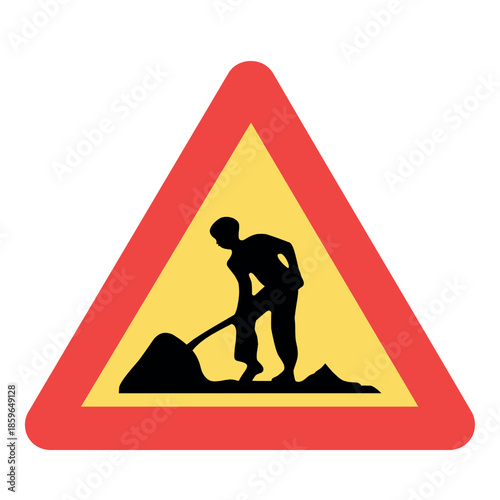 Warning roadwork sign showing a person digging with a shovel