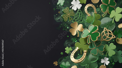 St. Patrick's Day decorations with green clovers and gold symbols  