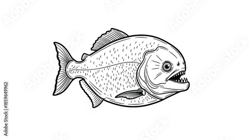 Sharp Jaws Fish Illustration With Open Mouth And Fins For Stock Photography
