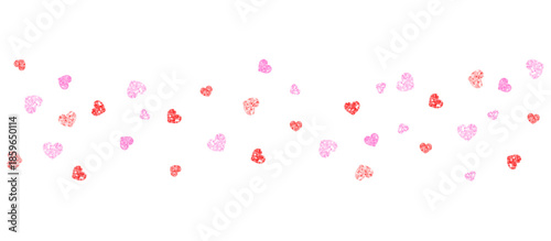 Falling pink and red heart glitter confetti overlay on transparent, valentine love sparkle effect, romantic celebration background