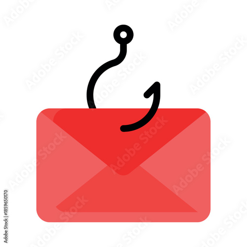 Red email icon on a fishing hook