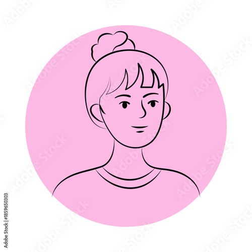 Casual Woman Avatar with Hair Bun Outline Illustration