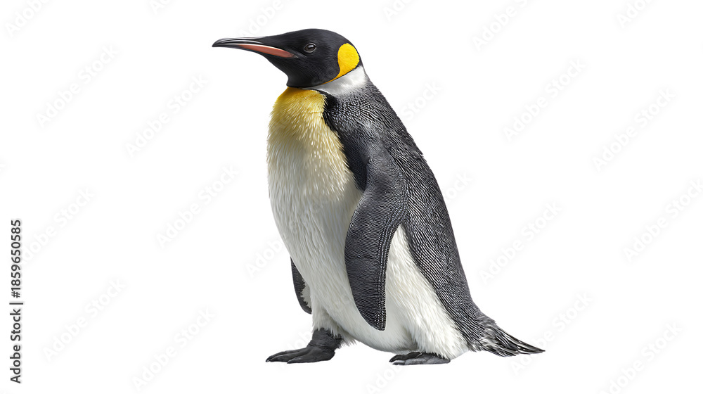 Naklejka premium King penguin standing upright isolated on transparent background looking sideways