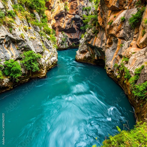 Turquoise river flowing through a rocky canyon