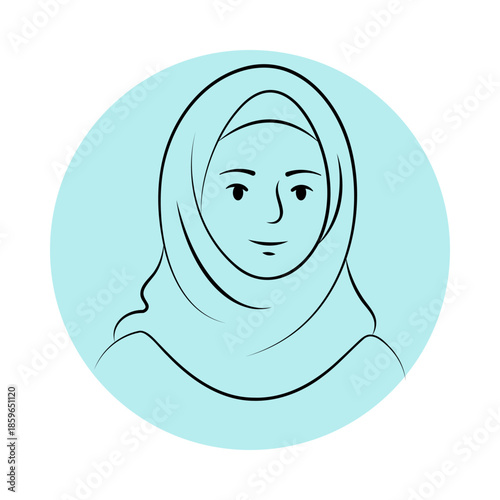 Muslim Woman Avatar with Hijab Minimal Outline Illustration