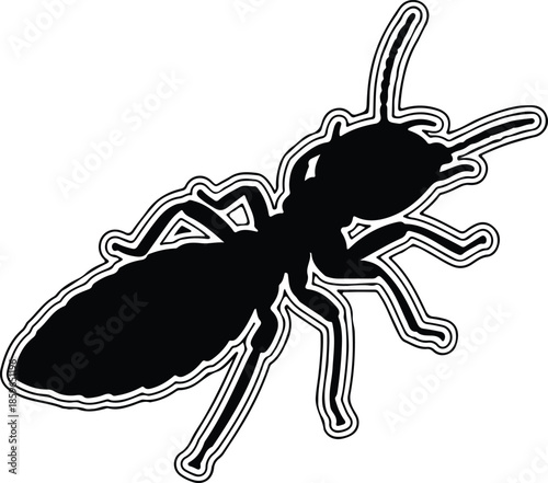 Silhouette of an ant with outline on white background Vector Illustration