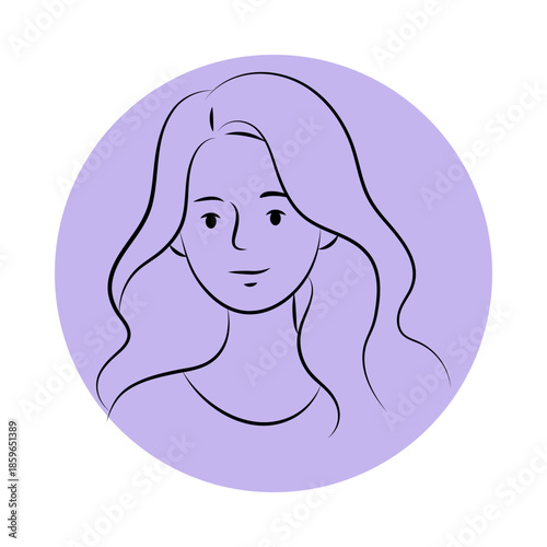 Young Woman Avatar with Long Hair Outline Illustration