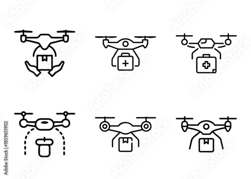 Various drone delivery icons representing a modern distribution network system