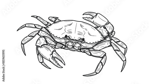 Detailed Crab Sketch With Large Claws, A Timeless Marine Creature For Ocean, Nature, And Seafood Art