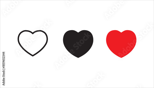 Set of hearts in red color, Red heart icons set vector, Set of 15 hearts of different shapes for web. Heart collection. Vector Art