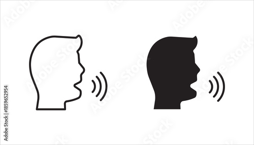 thin line head like voice command icon set, concept of girl or boy singing or speaking and control technology.