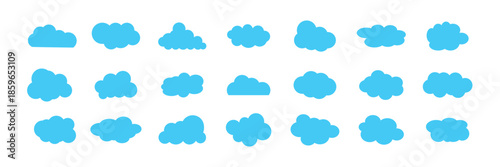set of vector illustrations of clumpy clouds . weather cloud black icons sky clouds set . eps 10
