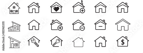 Set of wooden house icons for real estate, property, and architecture design illustrations home