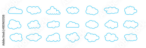 set of vector illustrations of clumpy clouds . weather cloud black icons sky clouds set . eps 10