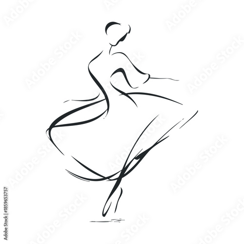 Graceful dancer in flowing dress for artistic design. Vector illustration