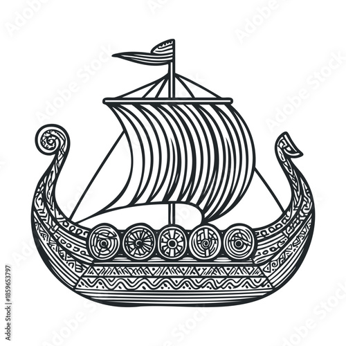 Viking ship design for creative projects and nautical themes. Vector illustration
